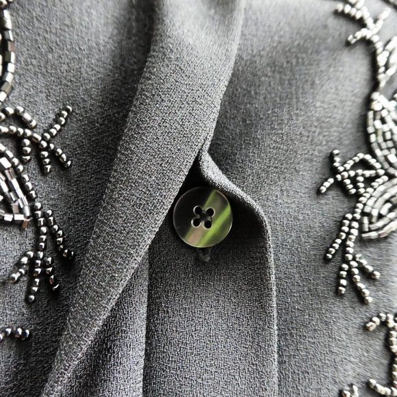 Liz Claiborne Vintage Beaded Black Jumpsuit Elegant Bead Belt Wide Leg Zip XL - Picture 6 of 10